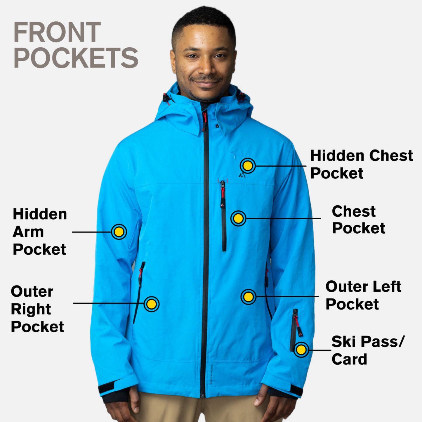 Men's Apricoat Adventurer 2.0 Weatherproof Rain Jacket in sky blue, featuring 16 integrated pockets, built-in gloves, and made from recycled materials.