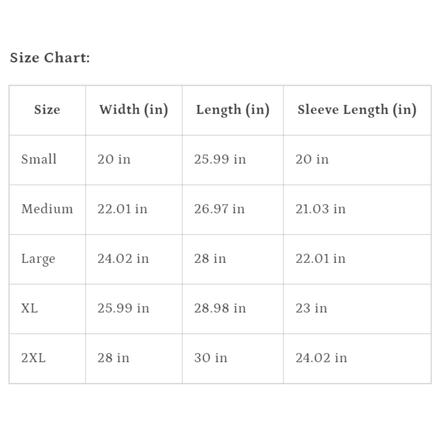size chart