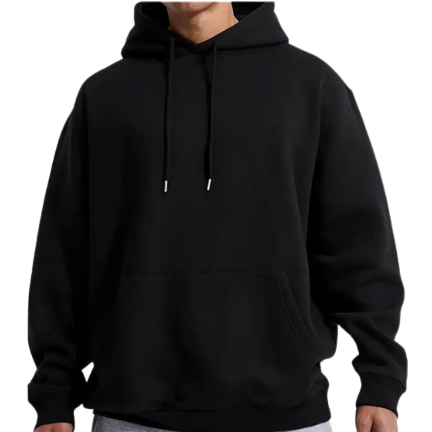 Men's Blended Sports Tec Pocket Pullover Hoodie with drawstring and front pocket, made from a durable cotton-polyester blend. Available in black, blue, and green. Perfect for casual wear or workouts.