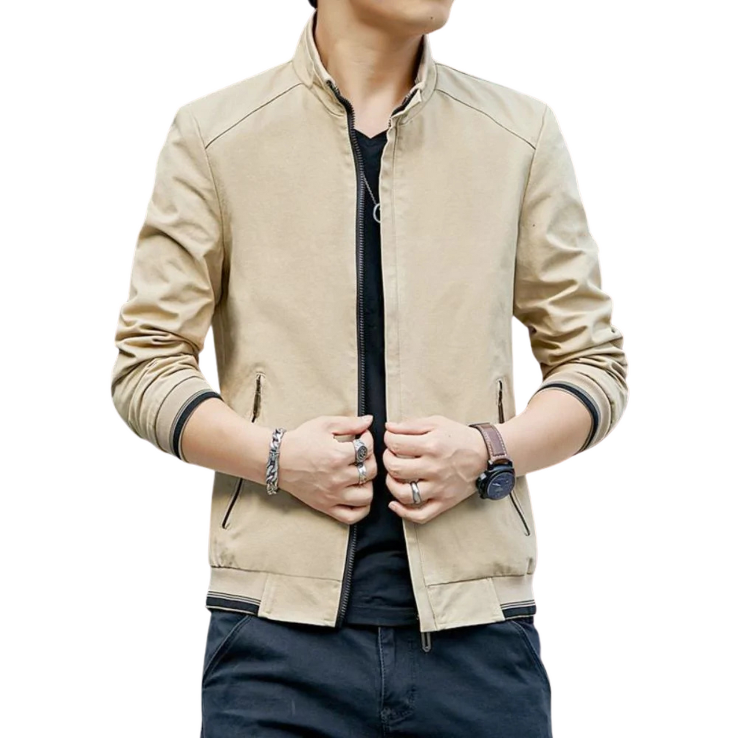Men's Maverick Stand Collar Full Zipper Jacket with Quilted Lining - Ash and Chrome Clothing Co LLC