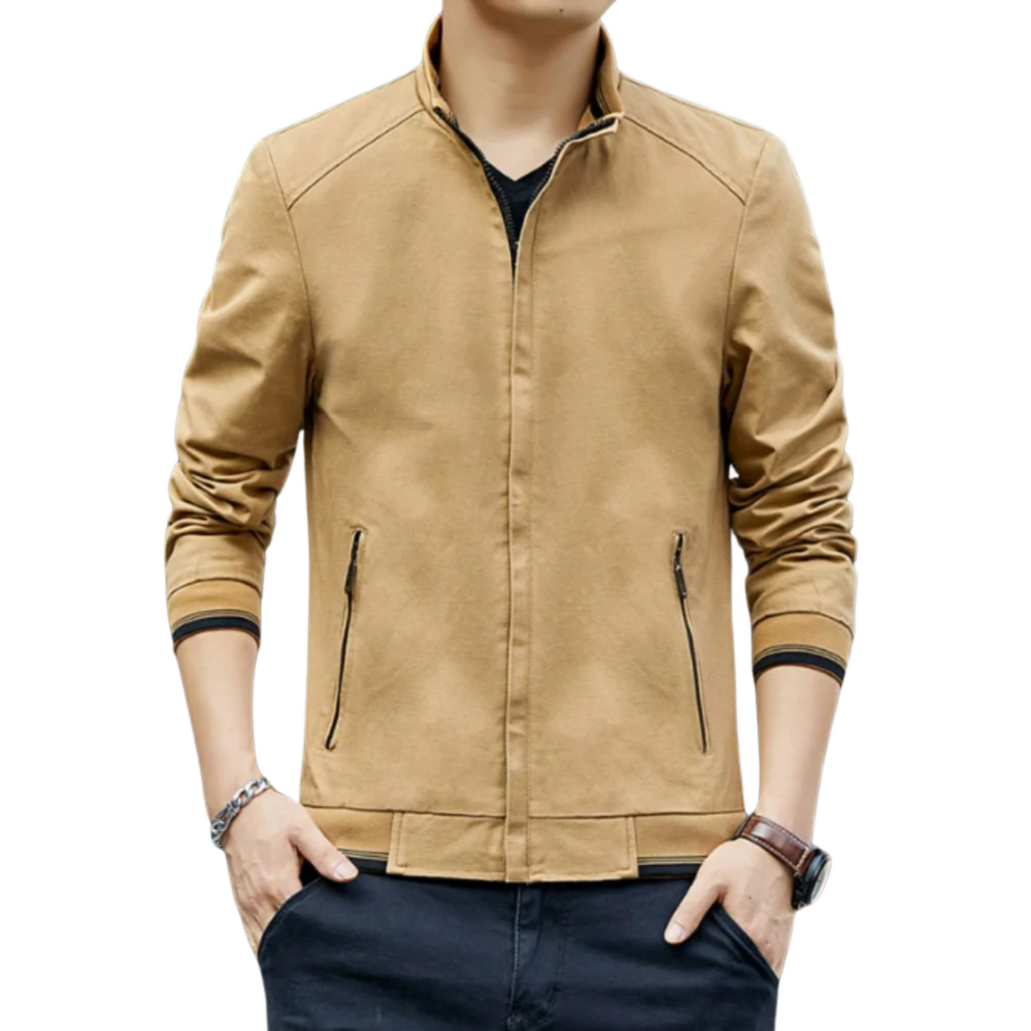 Men's Maverick Stand Collar Full Zipper Jacket with Quilted Lining - Ash and Chrome Clothing Co LLC