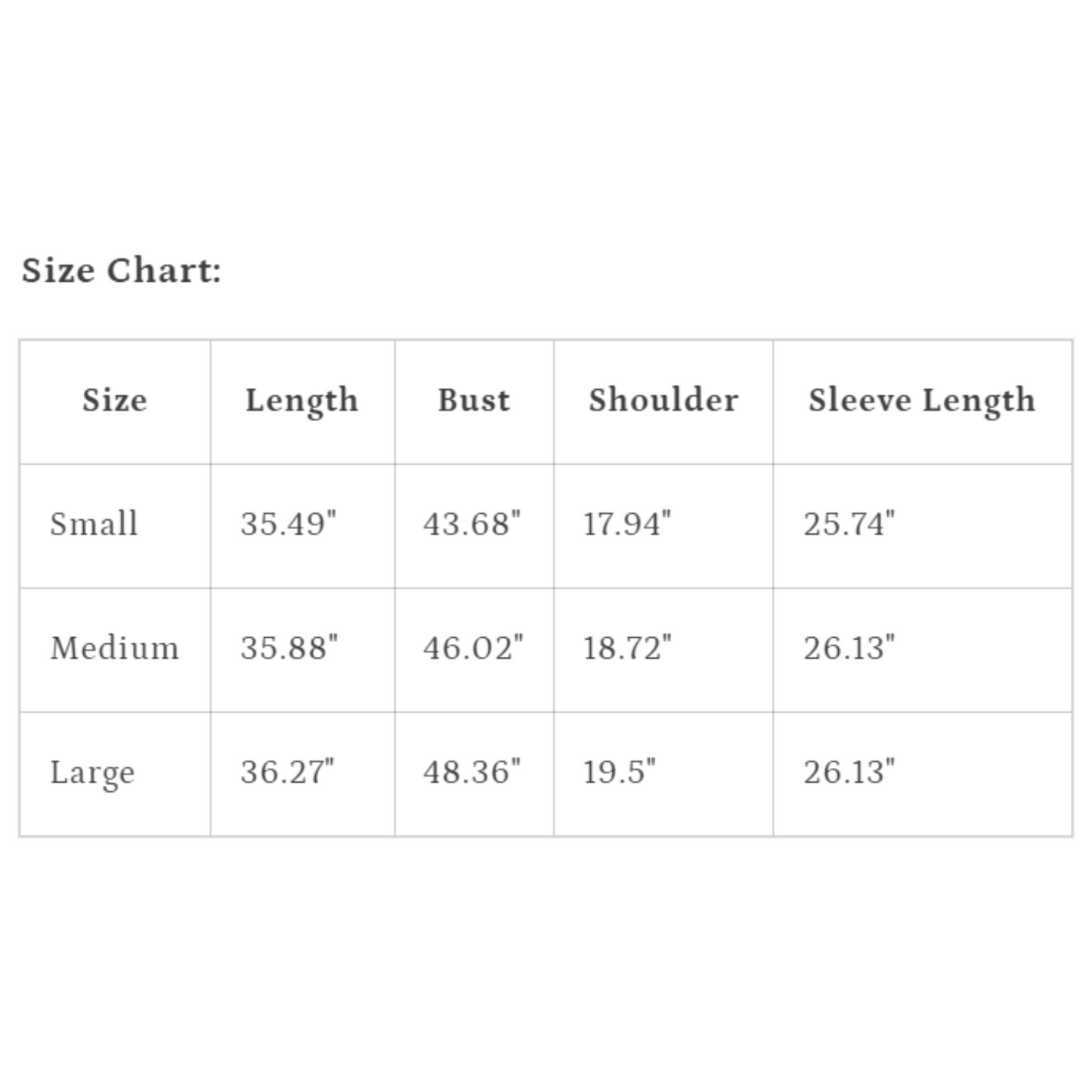size chart