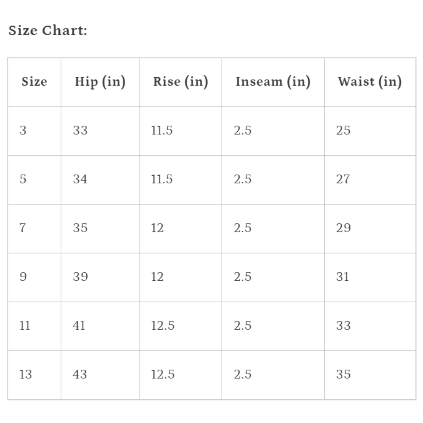 size chart