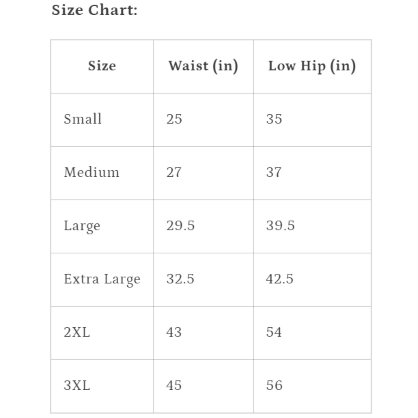 size chart