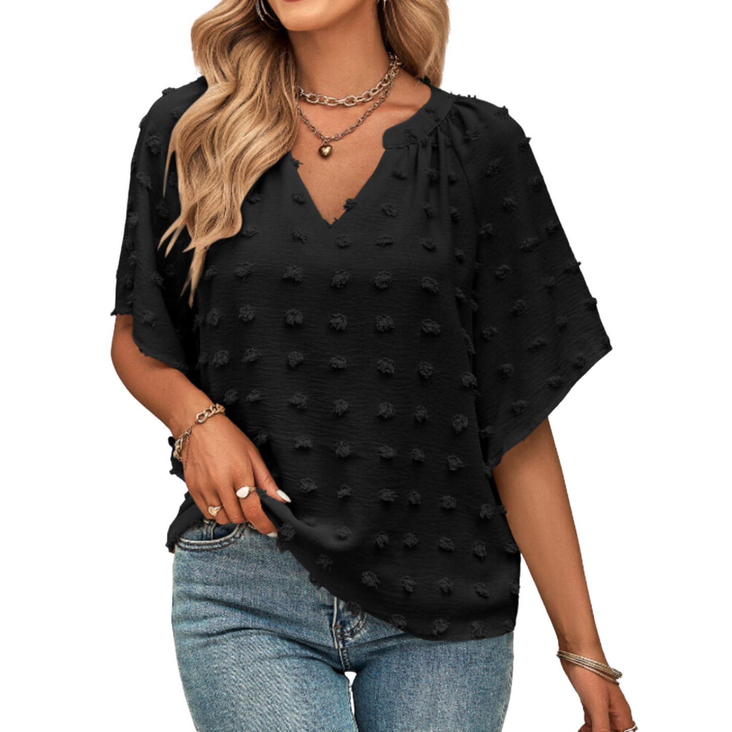Women's V Neck Batwing Summer Chiffon Blouse - Ash and Chrome Clothing Co LLC