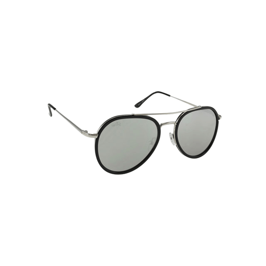 Classic Stark Silver with Smoky Lens Sunglasses by JNY with reflective silver mirror lenses, metal alloy frame, and metal trim above the bridge.