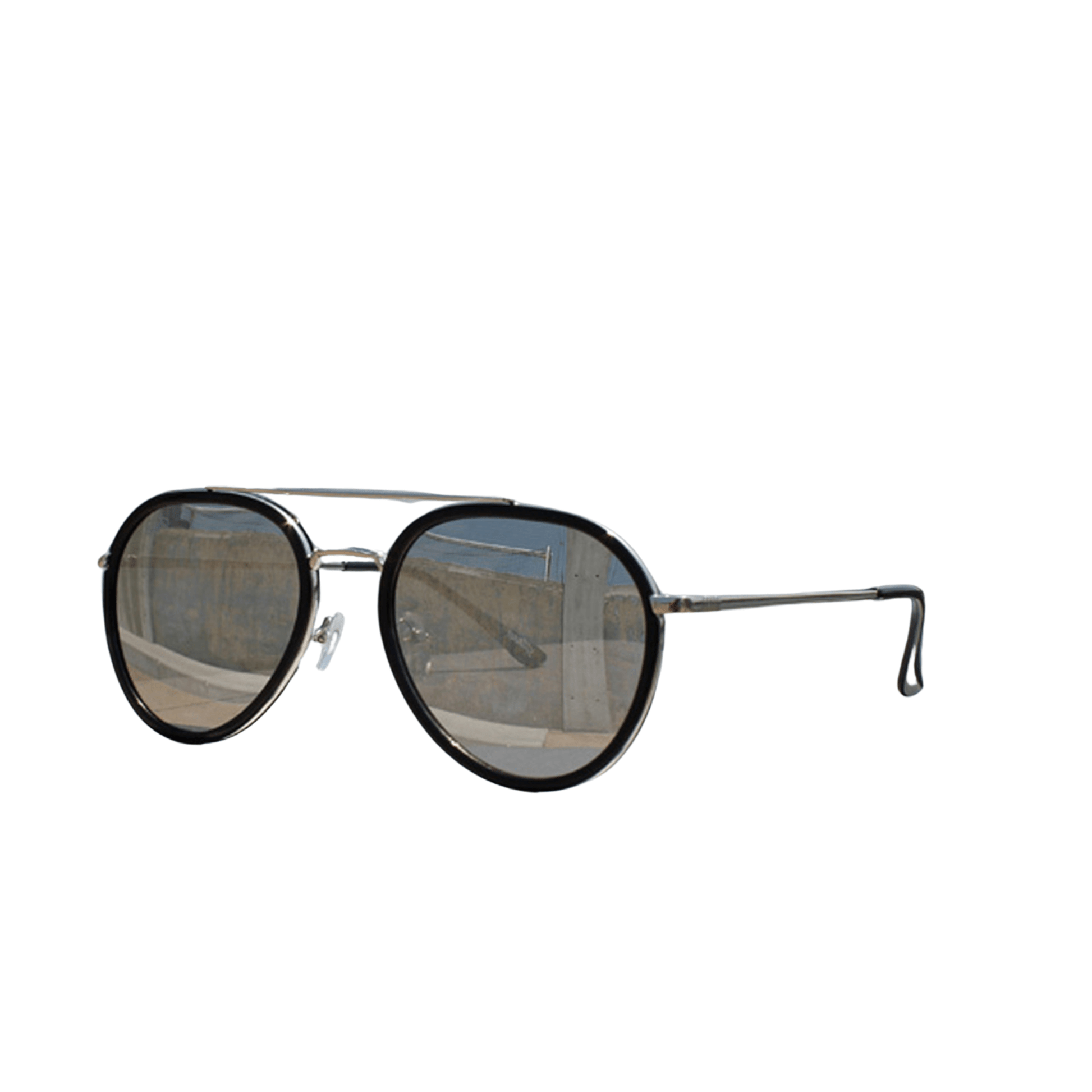 Classic Stark Silver with Smoky Lens Sunglasses by JNY with reflective silver mirror lenses, metal alloy frame, and metal trim above the bridge.