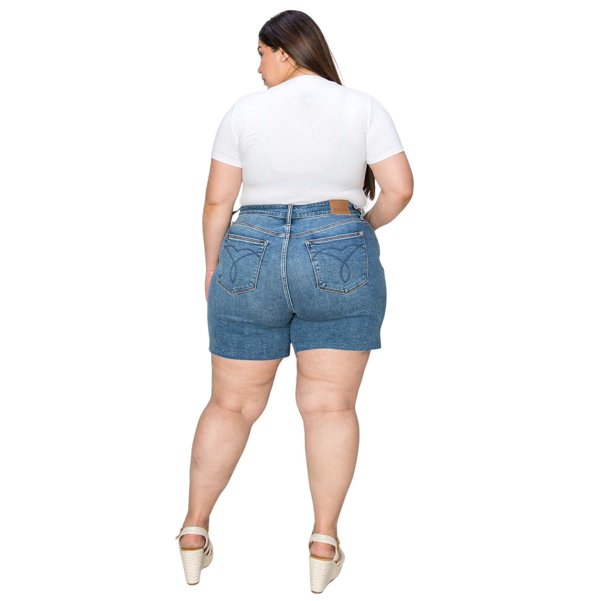 Judy Blue Full Size High Waist Slim Denim Shorts – stylish high-waisted, slim-fit denim shorts with a flattering silhouette, slightly stretchy fabric, and versatile design.