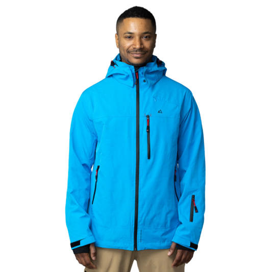 Men's Apricoat Adventurer 2.0 Weatherproof Rain Jacket in sky blue, featuring 16 integrated pockets, built-in gloves, and made from recycled materials.