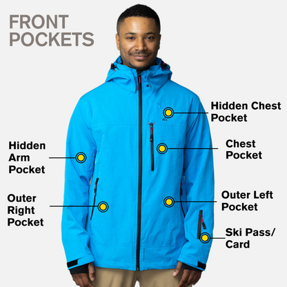 Men's Apricoat Adventurer 2.0 Weatherproof Rain Jacket in sky blue, featuring 16 integrated pockets, built-in gloves, and made from recycled materials.