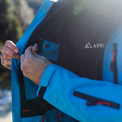 Men's Apricoat Adventurer 2.0 Weatherproof Rain Jacket in sky blue, featuring 16 integrated pockets, built-in gloves, and made from recycled materials.