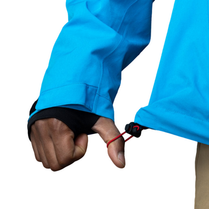 Men's Apricoat Adventurer 2.0 Weatherproof Rain Jacket in sky blue, featuring 16 integrated pockets, built-in gloves, and made from recycled materials.