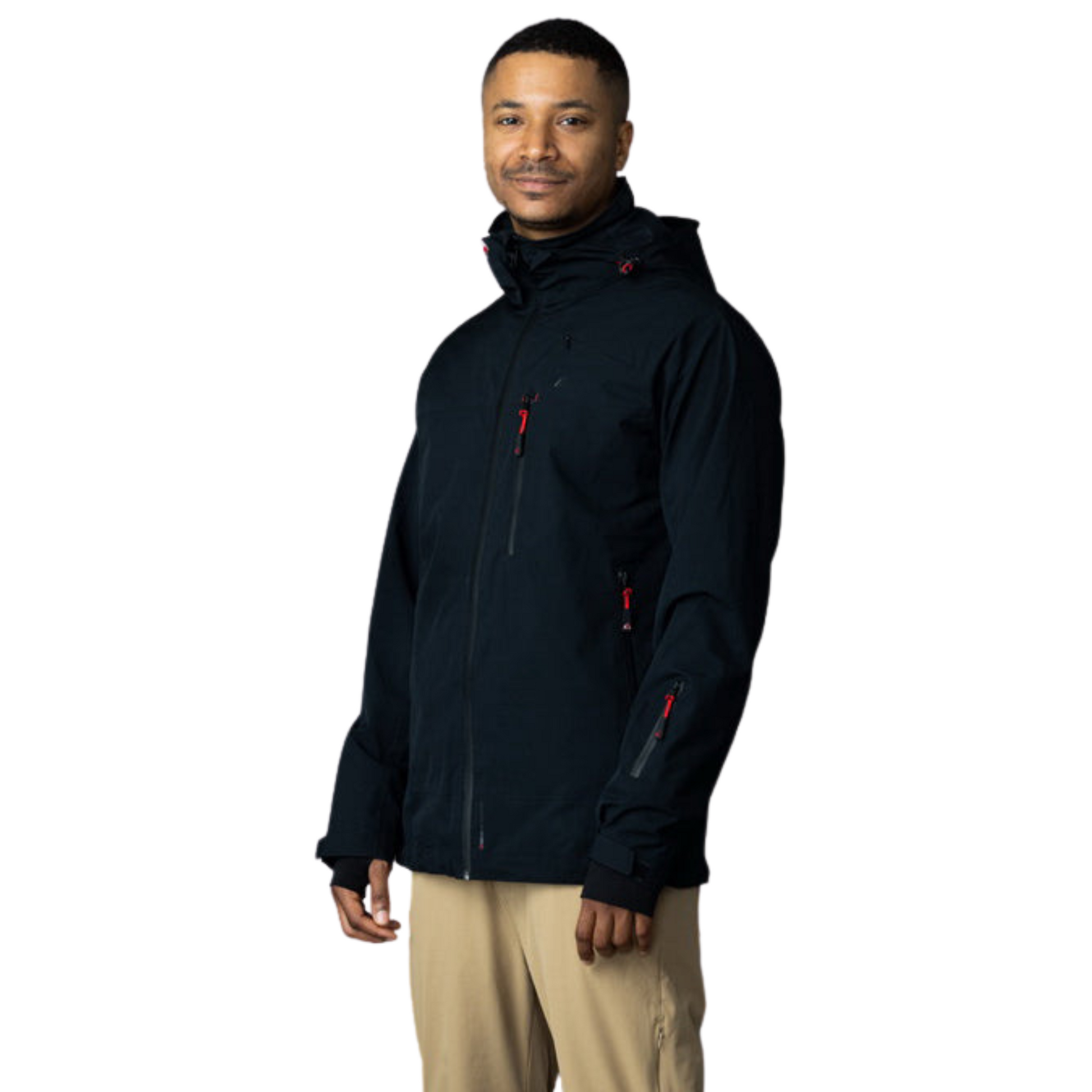 Men's Apricoat Adventurer 2.0 Weatherproof Rain Jacket in Black, featuring 16 integrated pockets, waterproof and windproof design, and built-in gloves for outdoor adventurers.