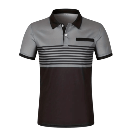Men's Athlete Professional Golf Striped Slim-Fit Polo Shirt with black collar and horizontal stripes, available in five colors: White, Gray, Red, Khaki, and Army Green.