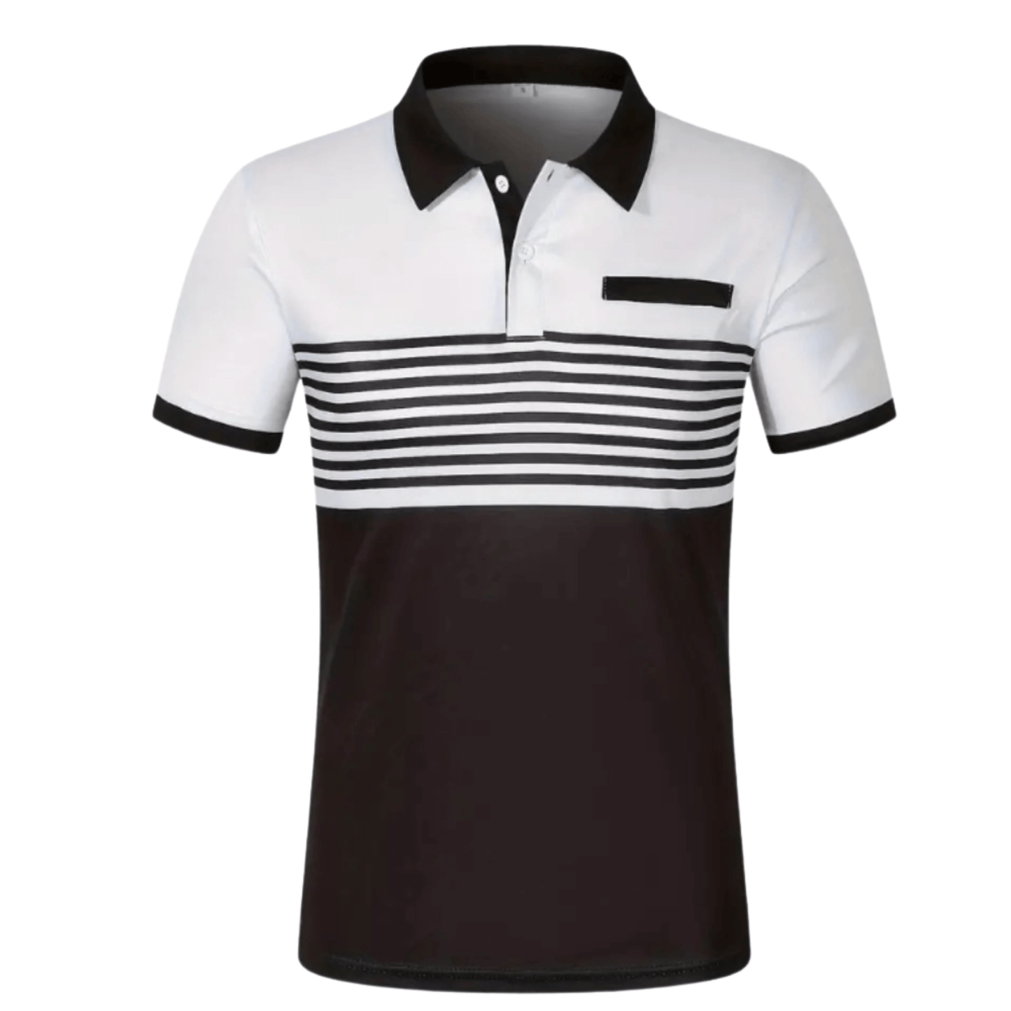Men's Athlete Professional Golf Striped Slim-Fit Polo Shirt with black collar and horizontal stripes, available in five colors: White, Gray, Red, Khaki, and Army Green.