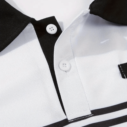 Men's Athlete Professional Golf Striped Slim-Fit Polo Shirt with black collar and horizontal stripes, available in five colors: White, Gray, Red, Khaki, and Army Green.