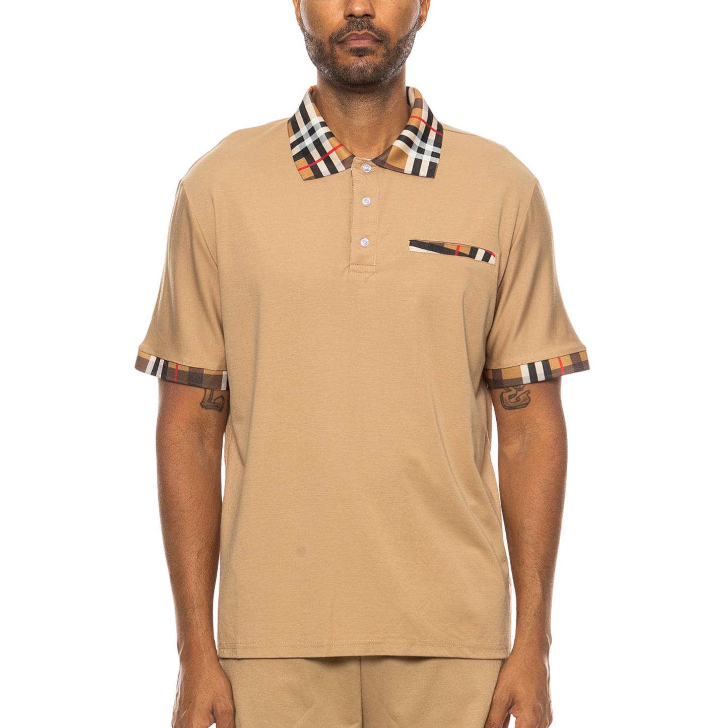 Men's Casual Pocket Polo with Checkered accent - Ash and Chrome Clothing Co LLC