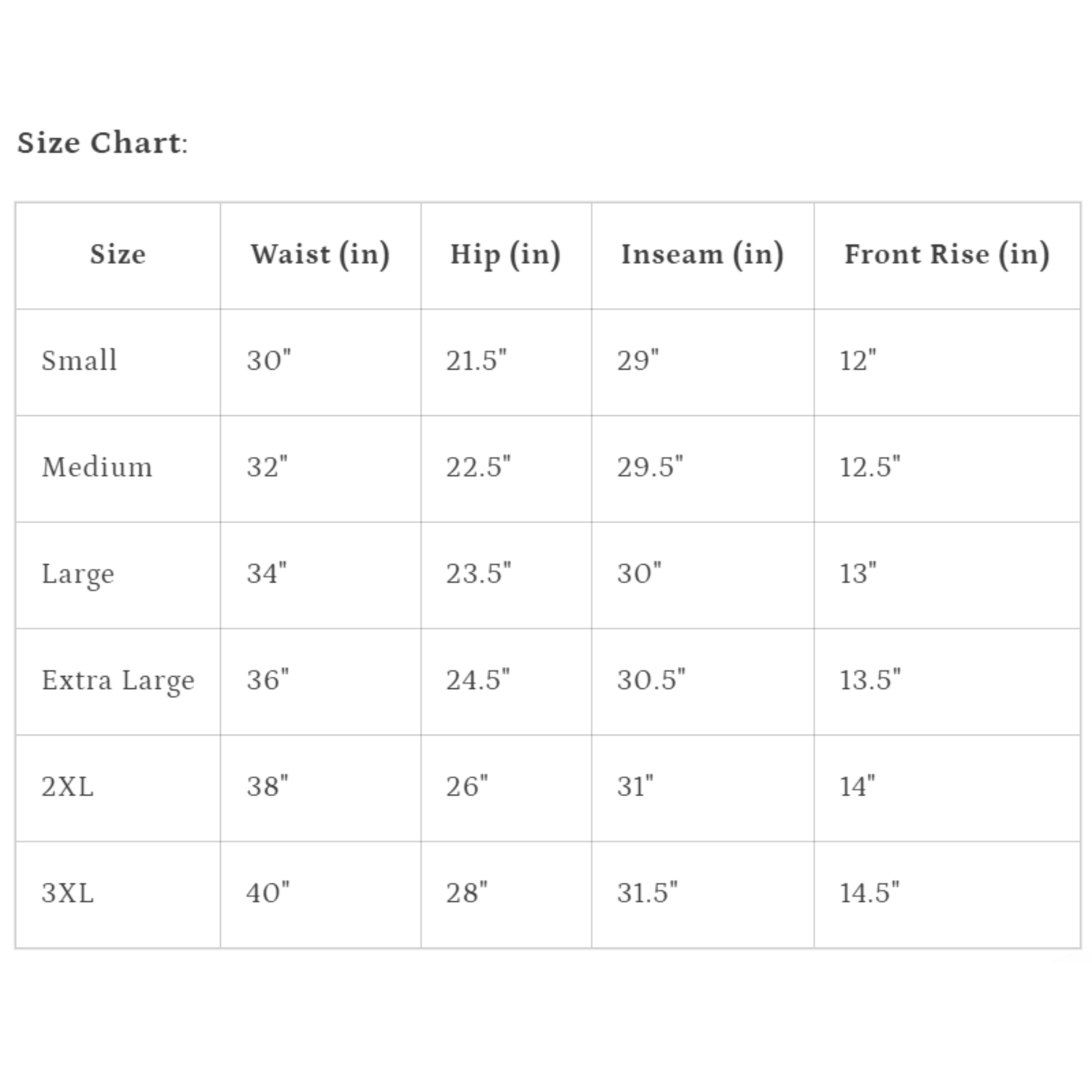 size chart