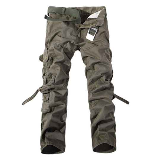 Men's Desert Storm Cotton Cargo Utility Pants with Straps – 100% premium cotton cargo pants with multiple pockets and stylish straps. Available in gray khaki, dark earth yellow, grass green, army green, and black.