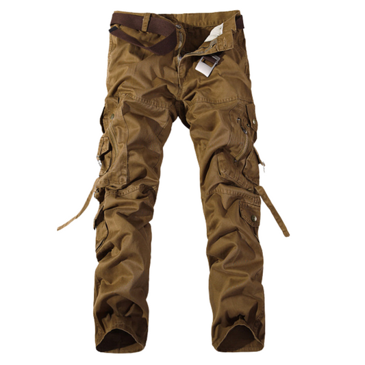 Men's Desert Storm Cotton Cargo Utility Pants with Straps – 100% premium cotton cargo pants with multiple pockets and stylish straps. Available in gray khaki, dark earth yellow, grass green, army green, and black.