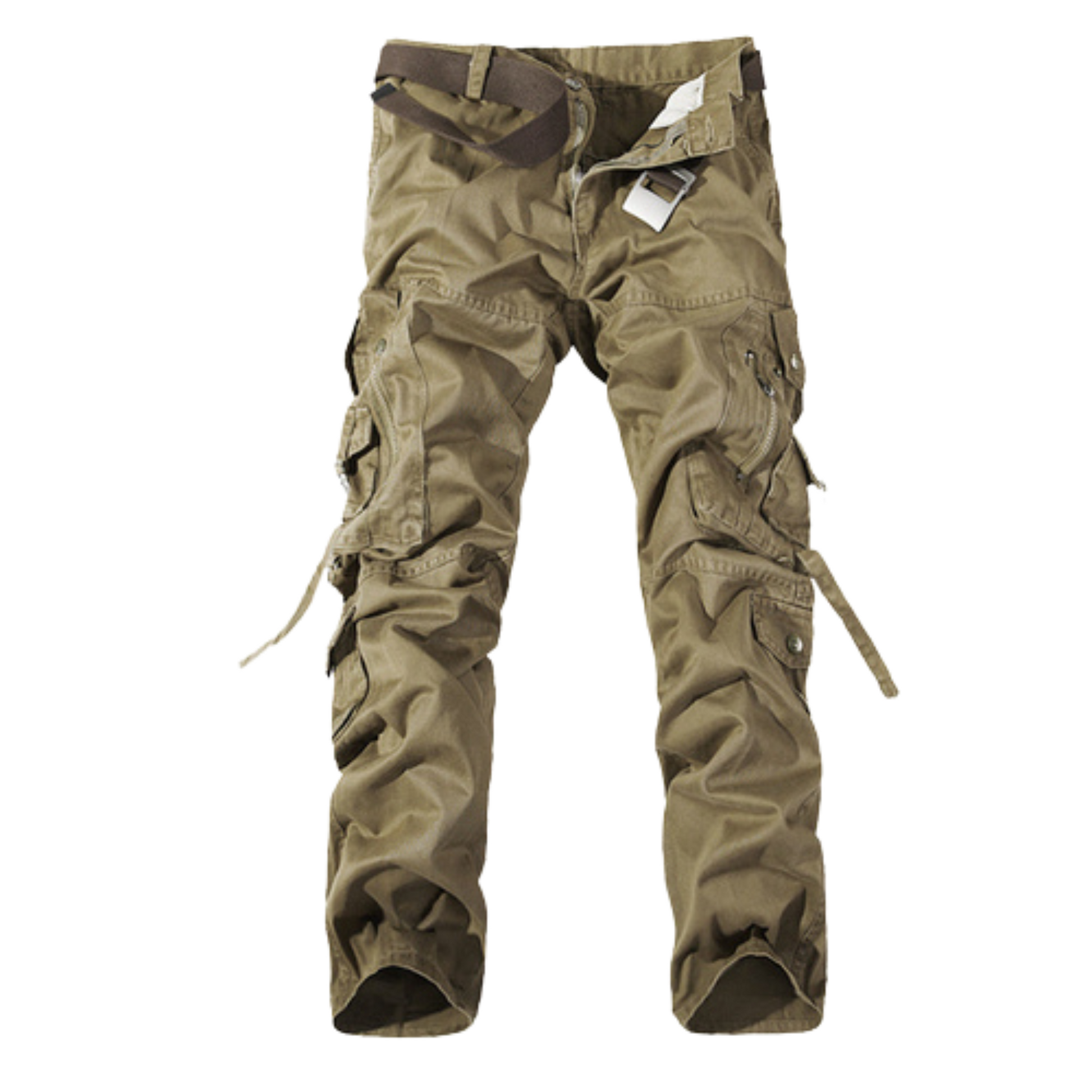 Men's Desert Storm Cotton Cargo Utility Pants with Straps – 100% premium cotton cargo pants with multiple pockets and stylish straps. Available in gray khaki, dark earth yellow, grass green, army green, and black.