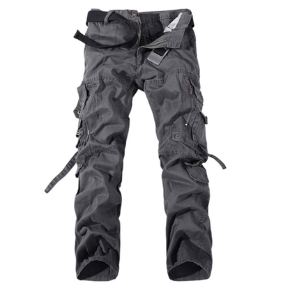 Men's Desert Storm Cotton Cargo Utility Pants with Straps – 100% premium cotton cargo pants with multiple pockets and stylish straps. Available in gray khaki, dark earth yellow, grass green, army green, and black.