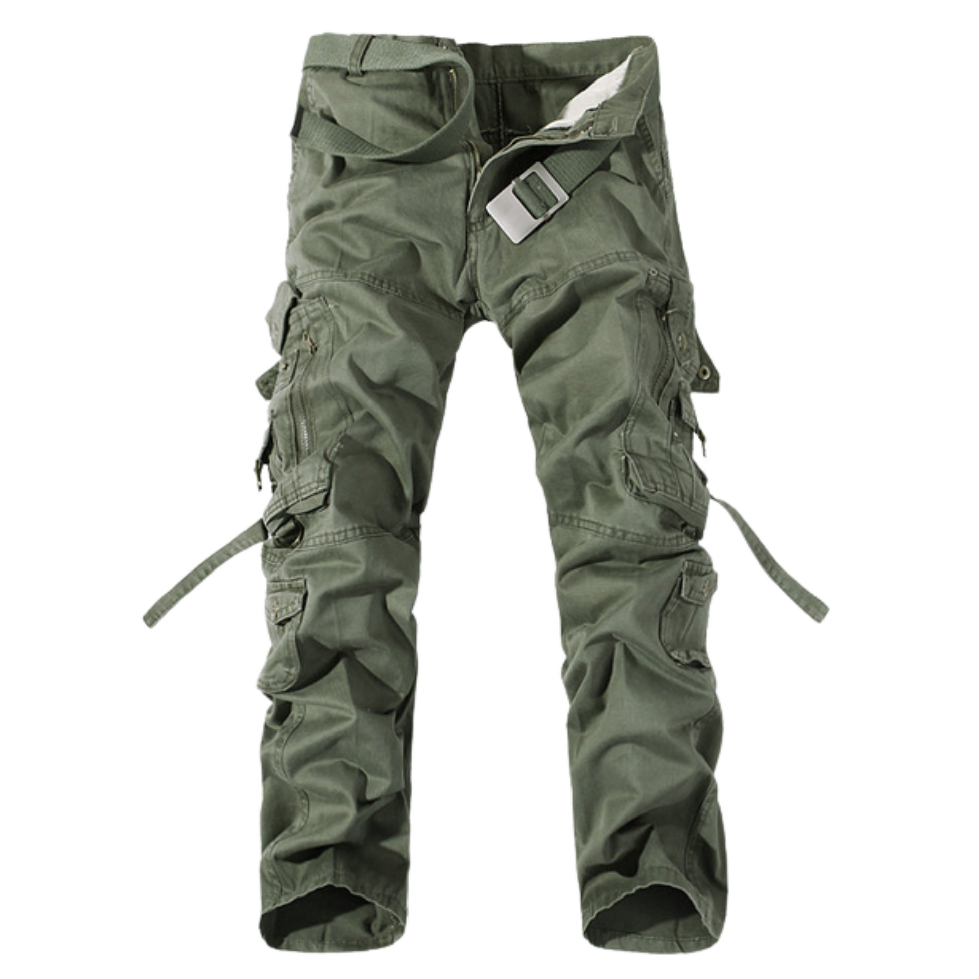 Men's Desert Storm Cotton Cargo Utility Pants with Straps – 100% premium cotton cargo pants with multiple pockets and stylish straps. Available in gray khaki, dark earth yellow, grass green, army green, and black.