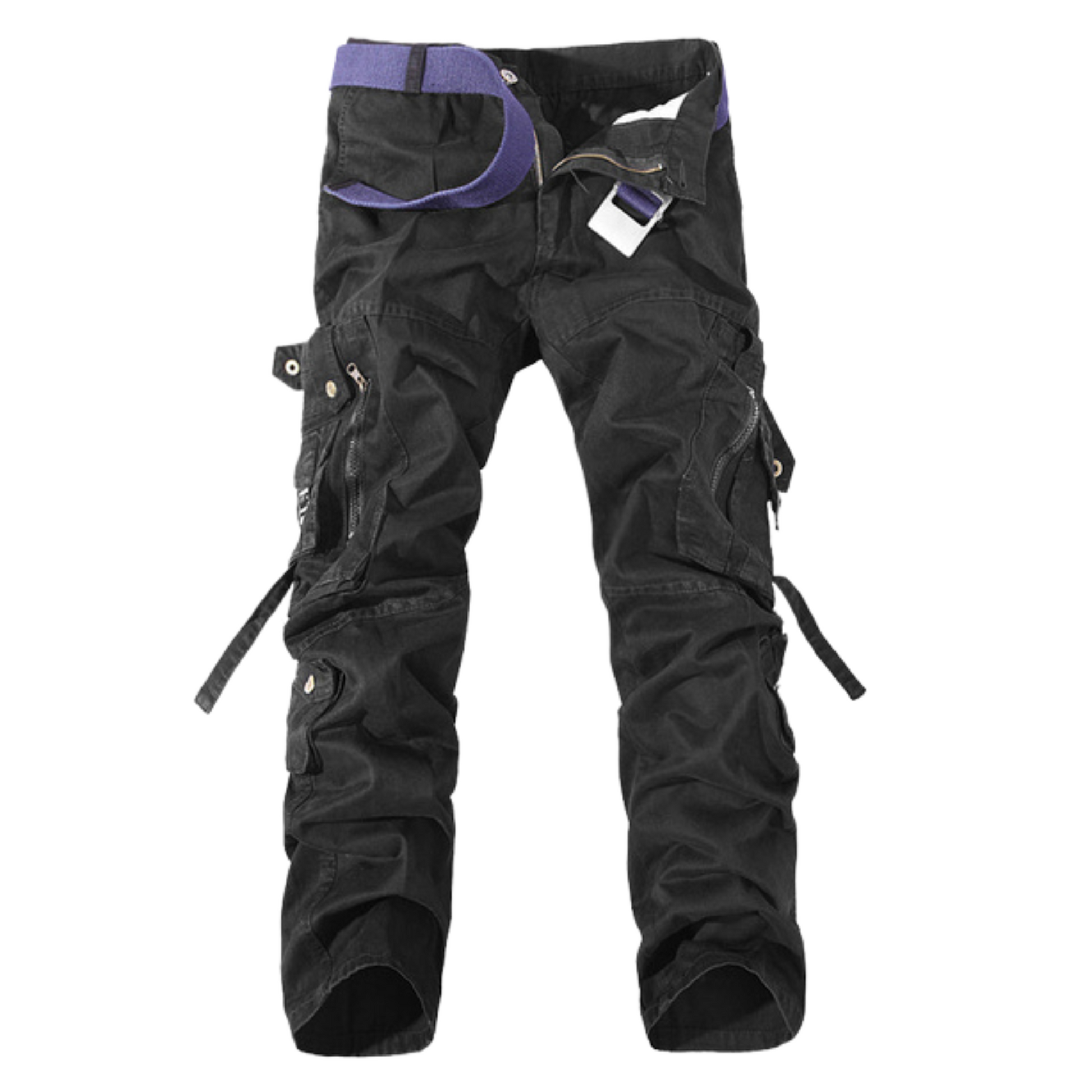 Men's Desert Storm Cotton Cargo Utility Pants with Straps – 100% premium cotton cargo pants with multiple pockets and stylish straps. Available in gray khaki, dark earth yellow, grass green, army green, and black.
