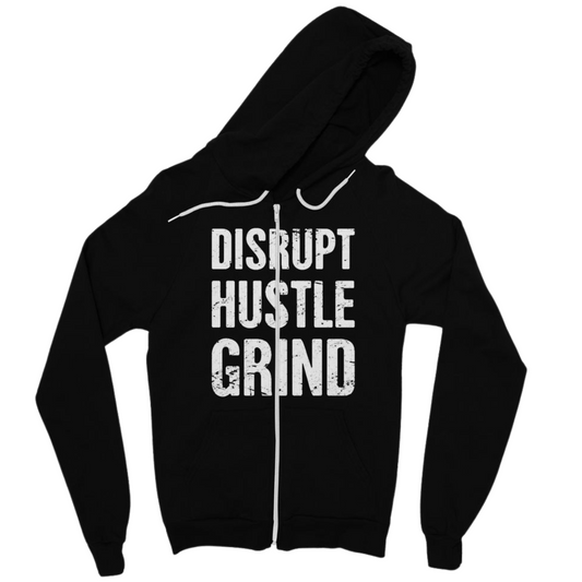 Men's "Disrupt Hustle Grind" Pocket Zip Cotton Hoodie - Ash and Chrome Clothing Co LLC