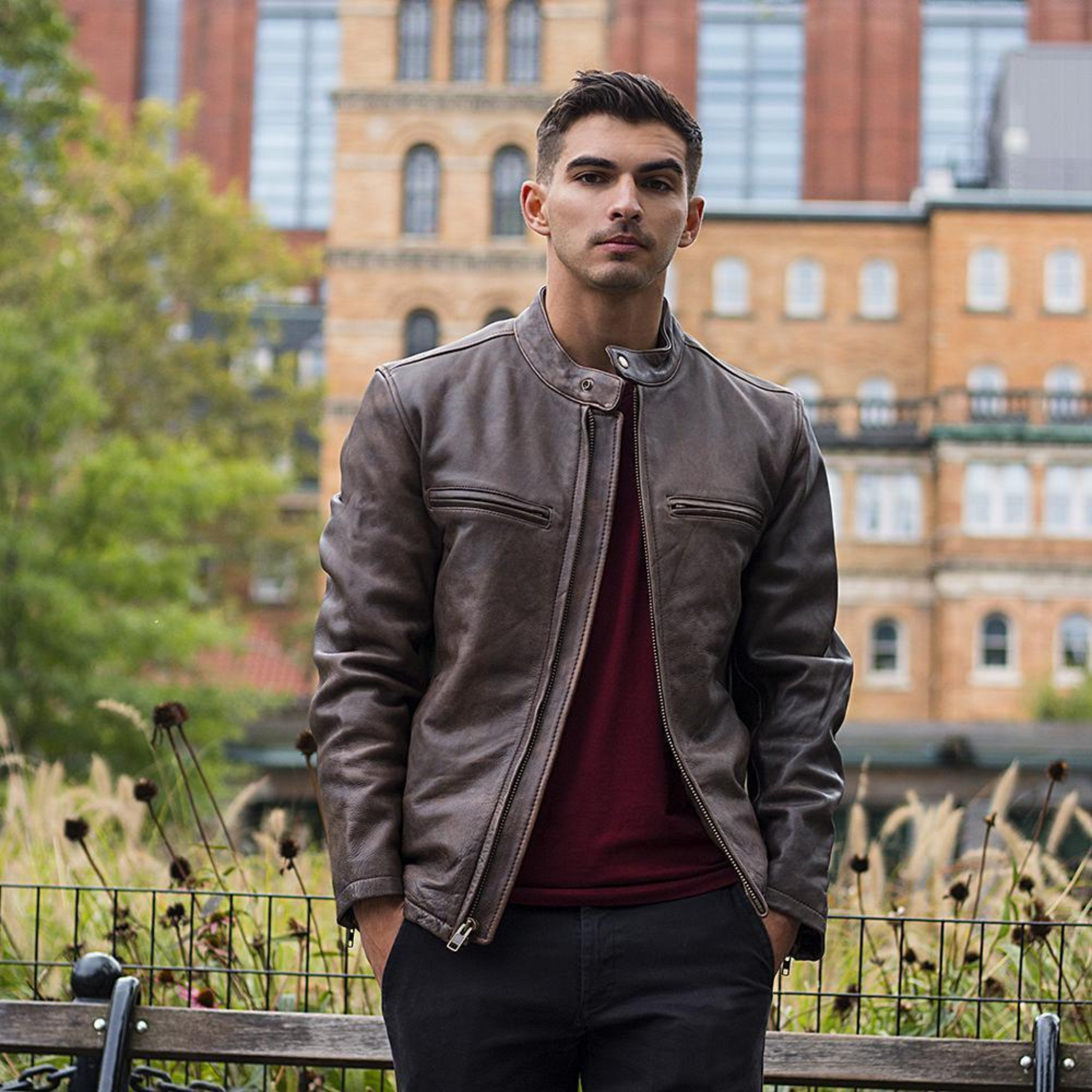 Men's Distressed Brown Cowhide Leather Bomber Jacket - Ash and Chrome Clothing Co LLC