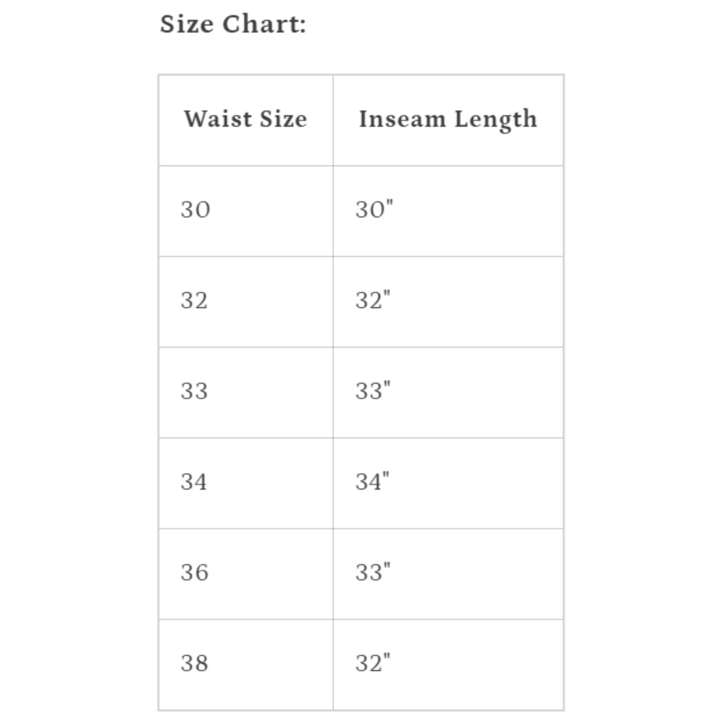 size chart