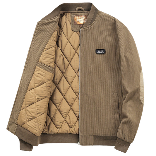 Men's Free Spirit Cotton Blend Bomber with Elbow Patchwork - Ash and Chrome Clothing Co LLC