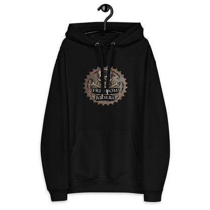 Black hoodie with 'Freedom Riders' logo on a white background