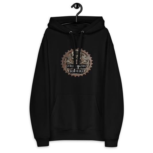 Black hoodie with 'Freedom Riders' logo on a white background
