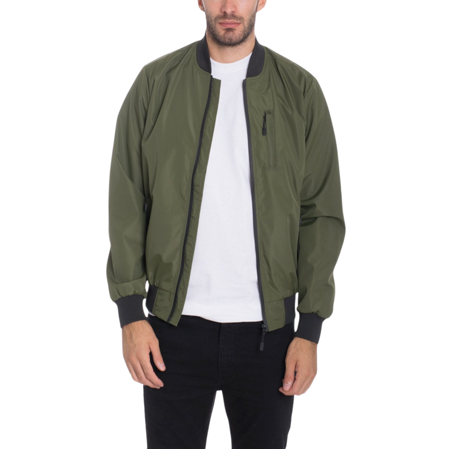 Men's Full Zip Weather Resistant Windbreaker in Olive - Ash and Chrome Clothing Co LLC