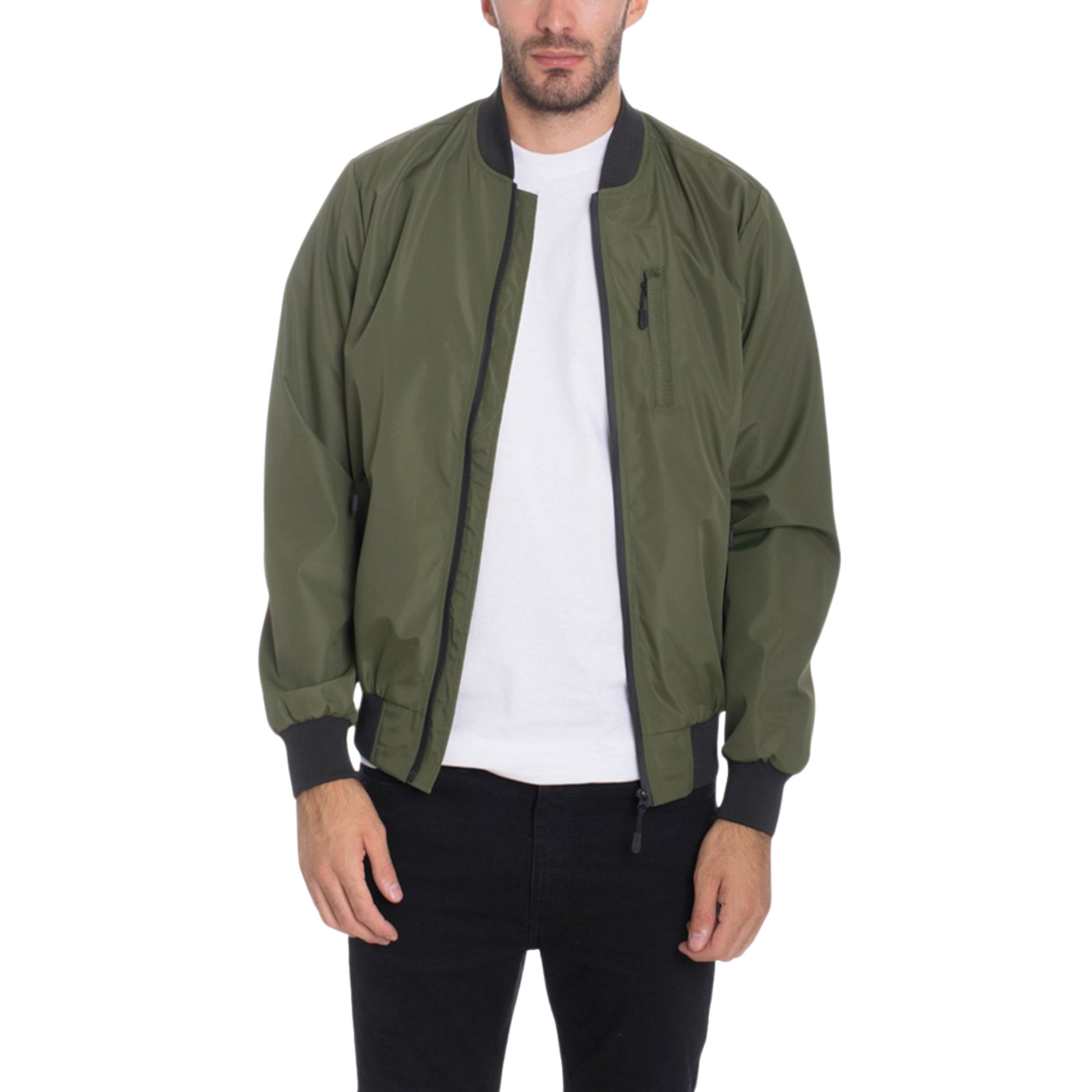 Men's Full Zip Weather Resistant Windbreaker in Olive - Ash and Chrome Clothing Co LLC
