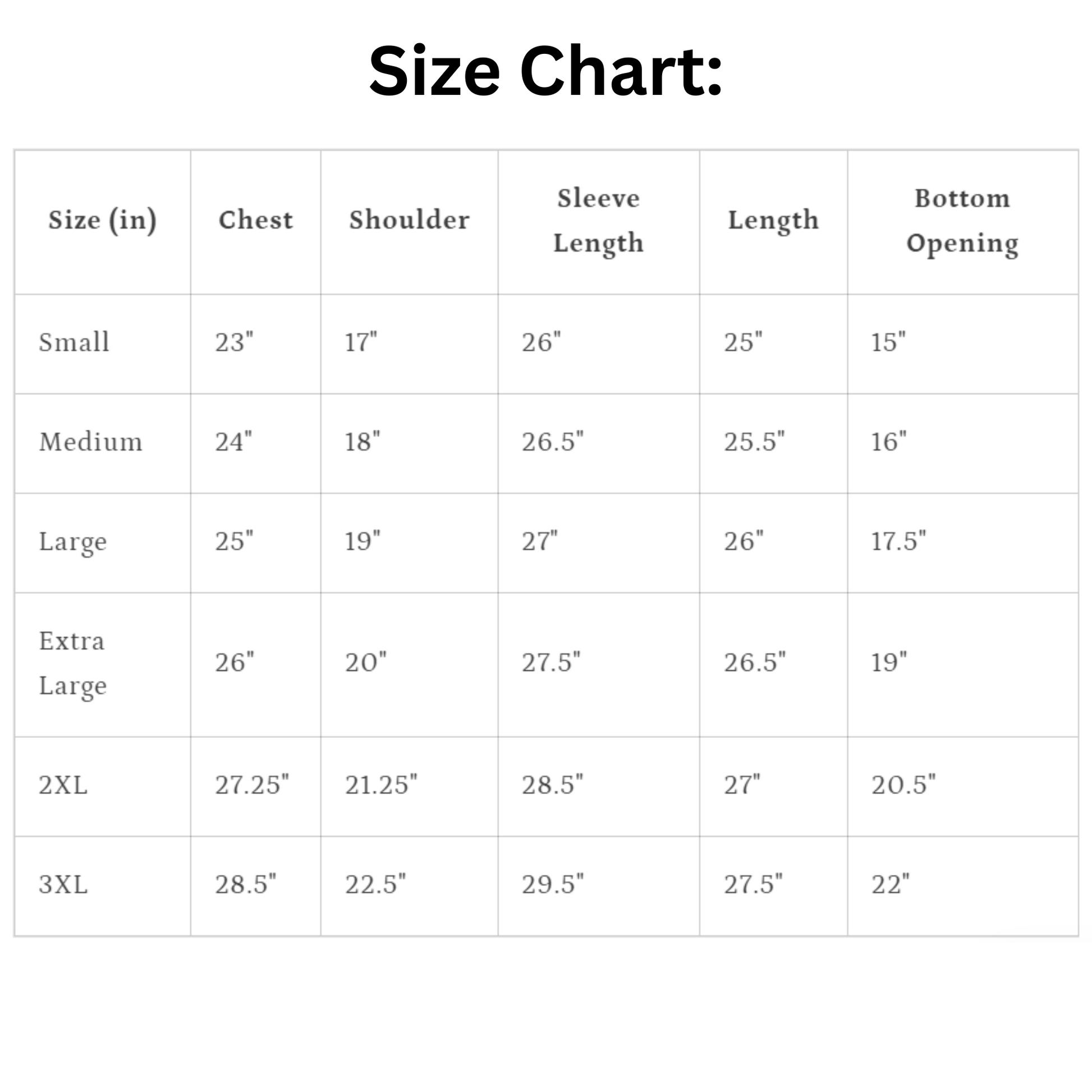 size chart