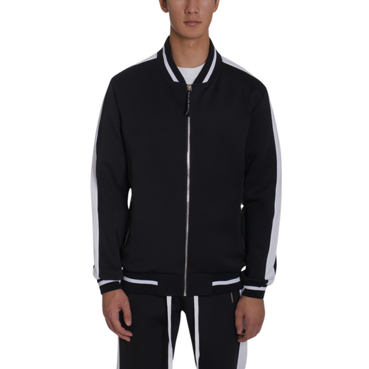 Men's Heavyweight LA Designs Black Track Jacket with White Stripes - Ash and Chrome Clothing Co LLC