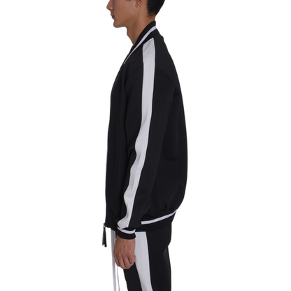 Men's Heavyweight LA Designs Black Track Jacket with White Stripes - Ash and Chrome Clothing Co LLC