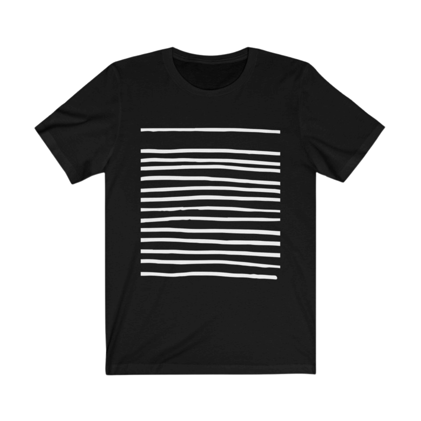 Men's Horizontal Stripes Super Soft Cotton Tee Shirt – black short-sleeve crew neck with white horizontal stripe pattern, made from 100% premium cotton.