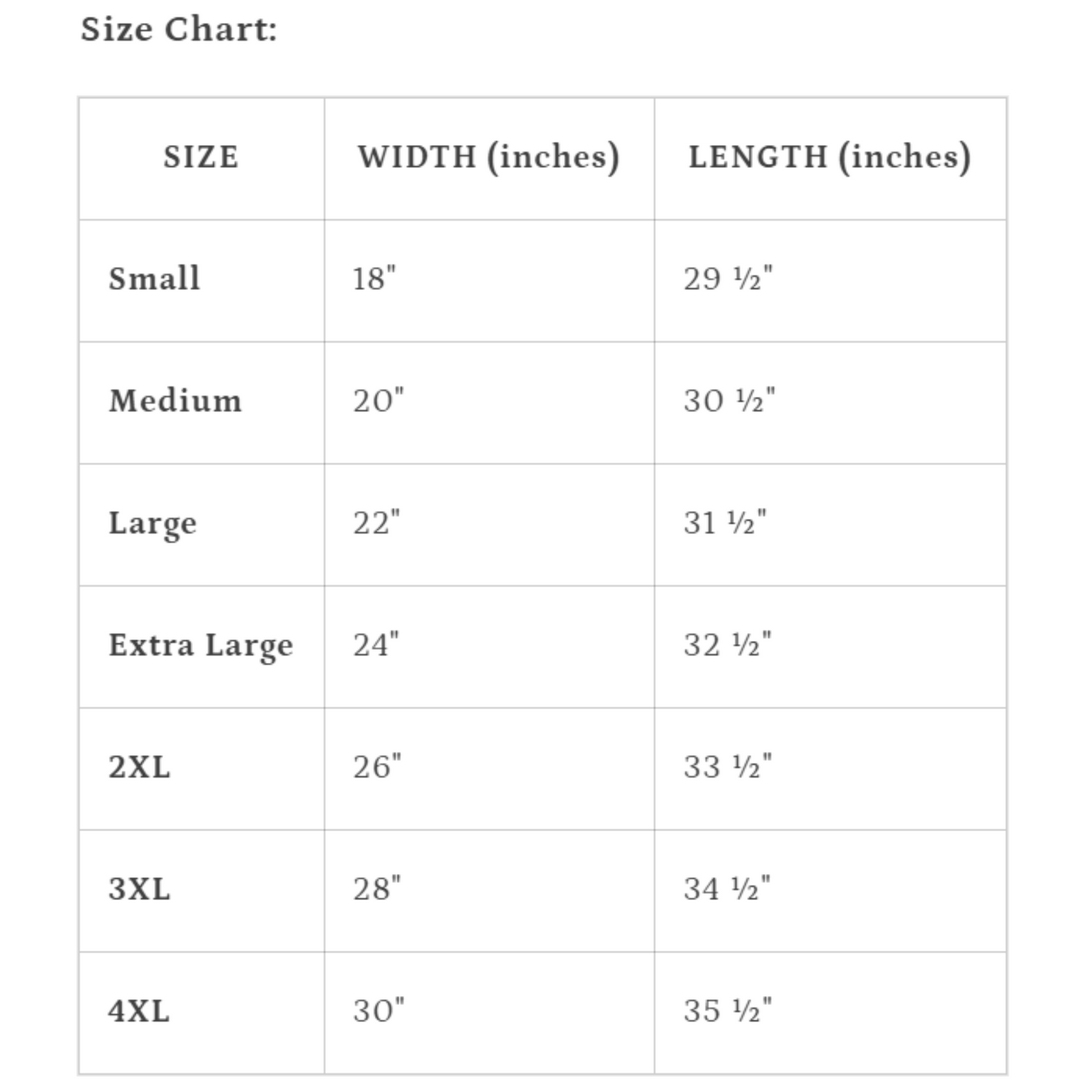 size chart