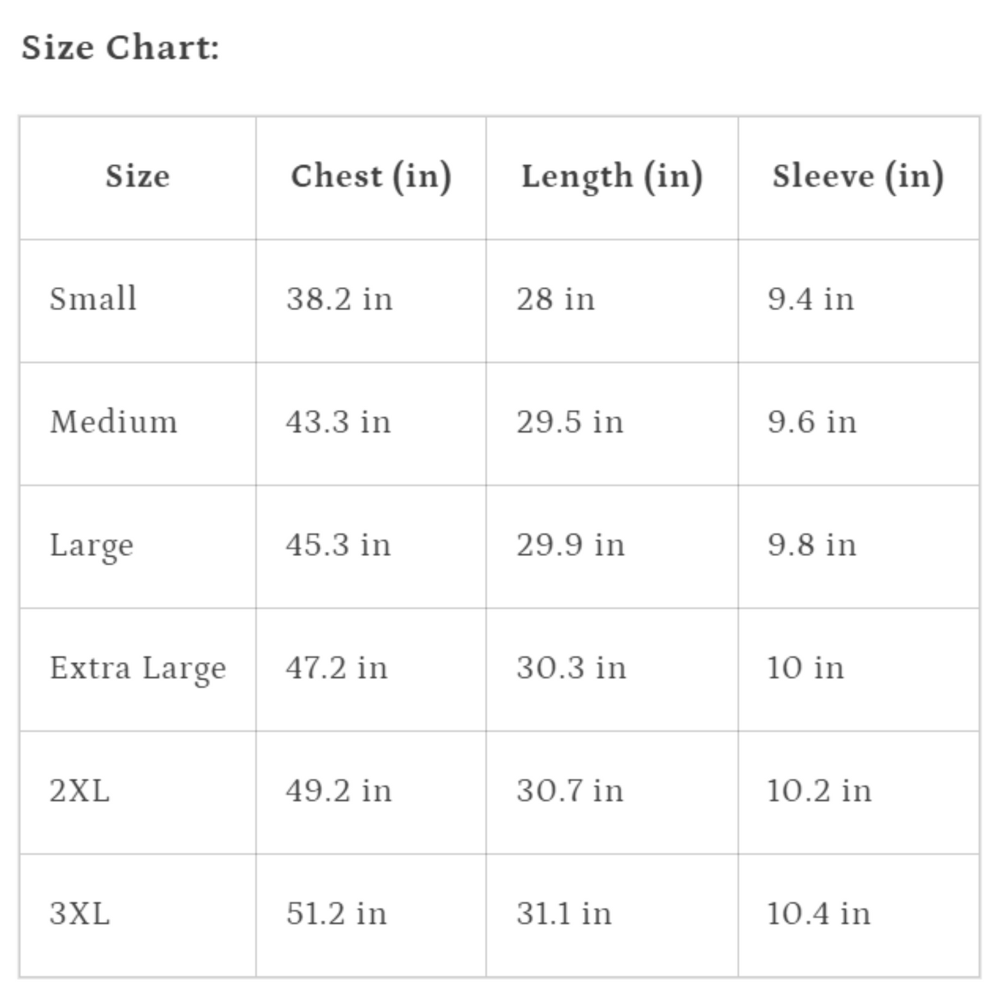 size chart