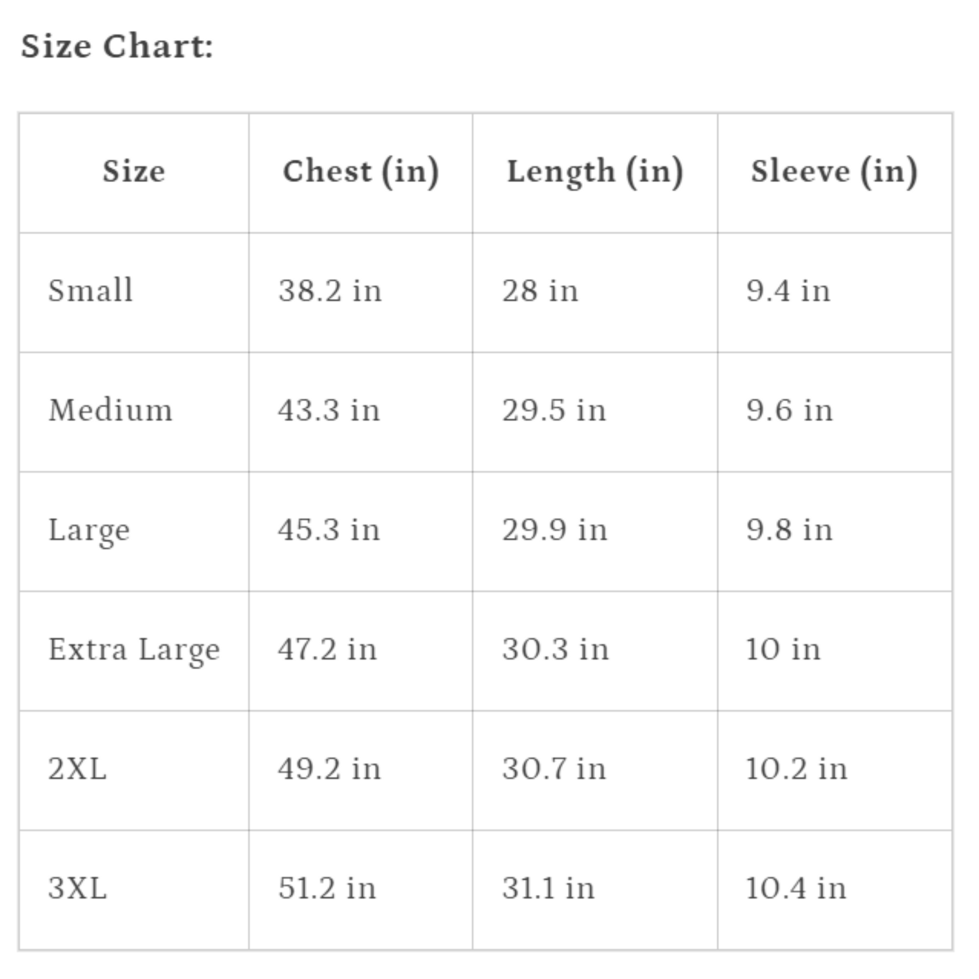 size chart