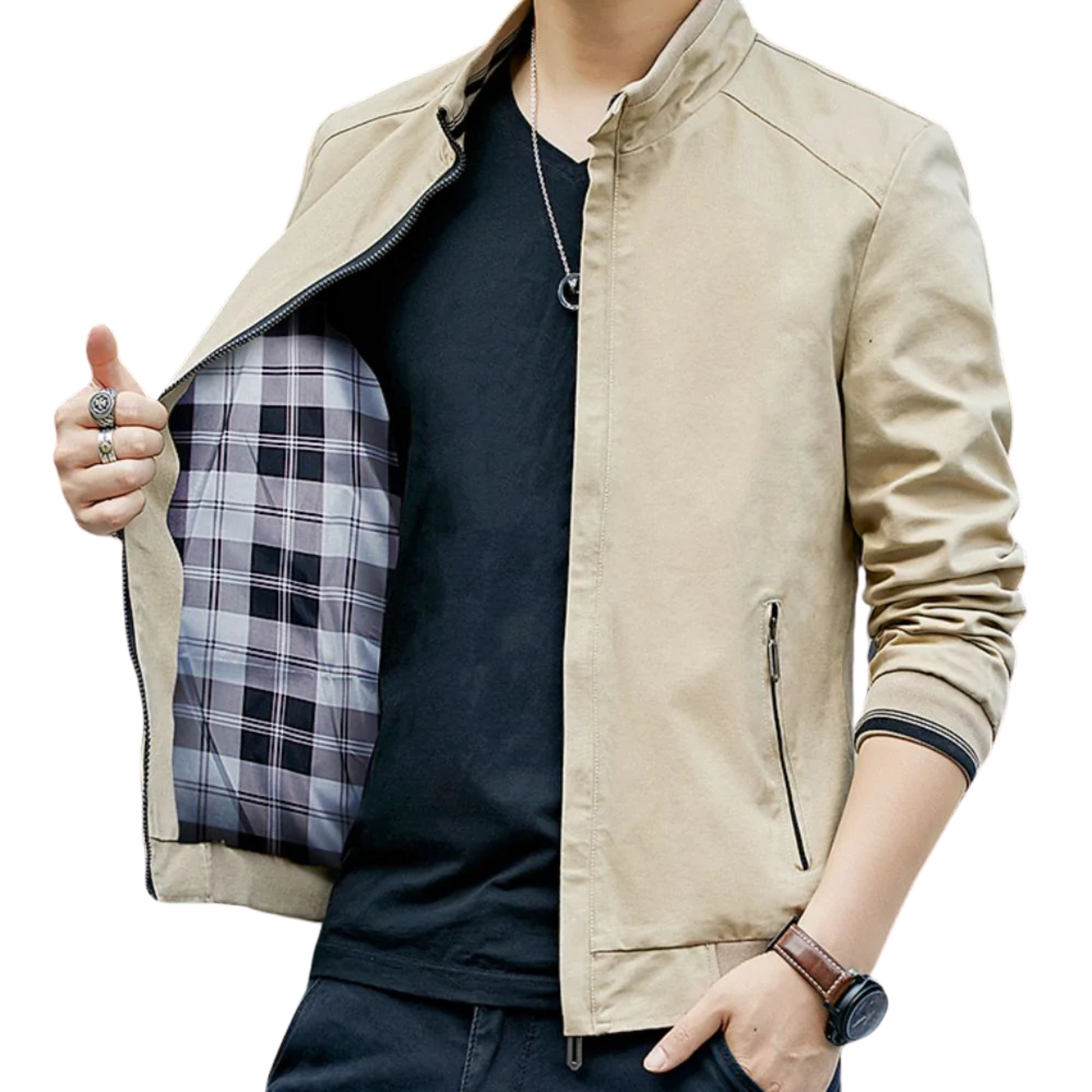 Men's Maverick Stand Collar Full Zipper Jacket with Quilted Lining - Ash and Chrome Clothing Co LLC