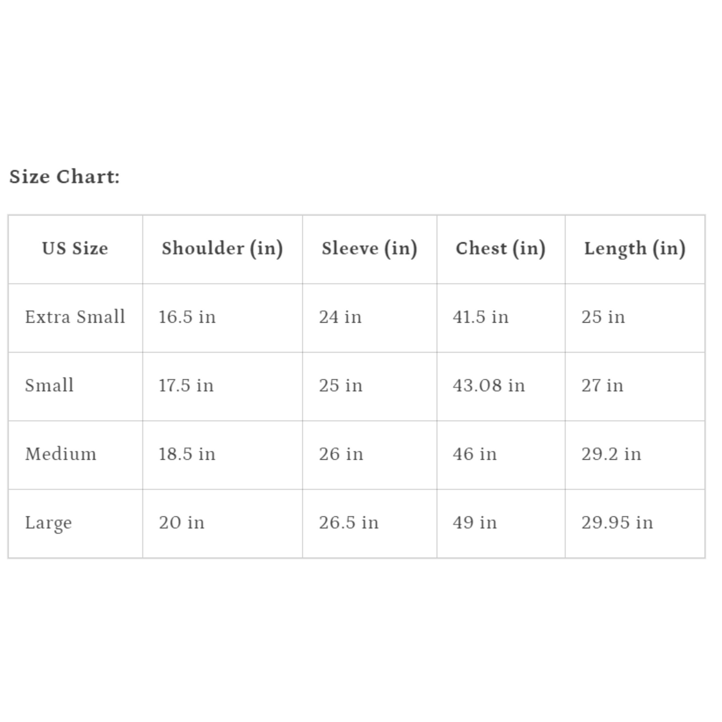 size chart