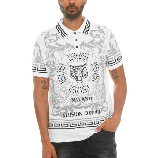 Men's Milano Version Couture Embroidered Polo Shirt White - Ash and Chrome Clothing Co LLC