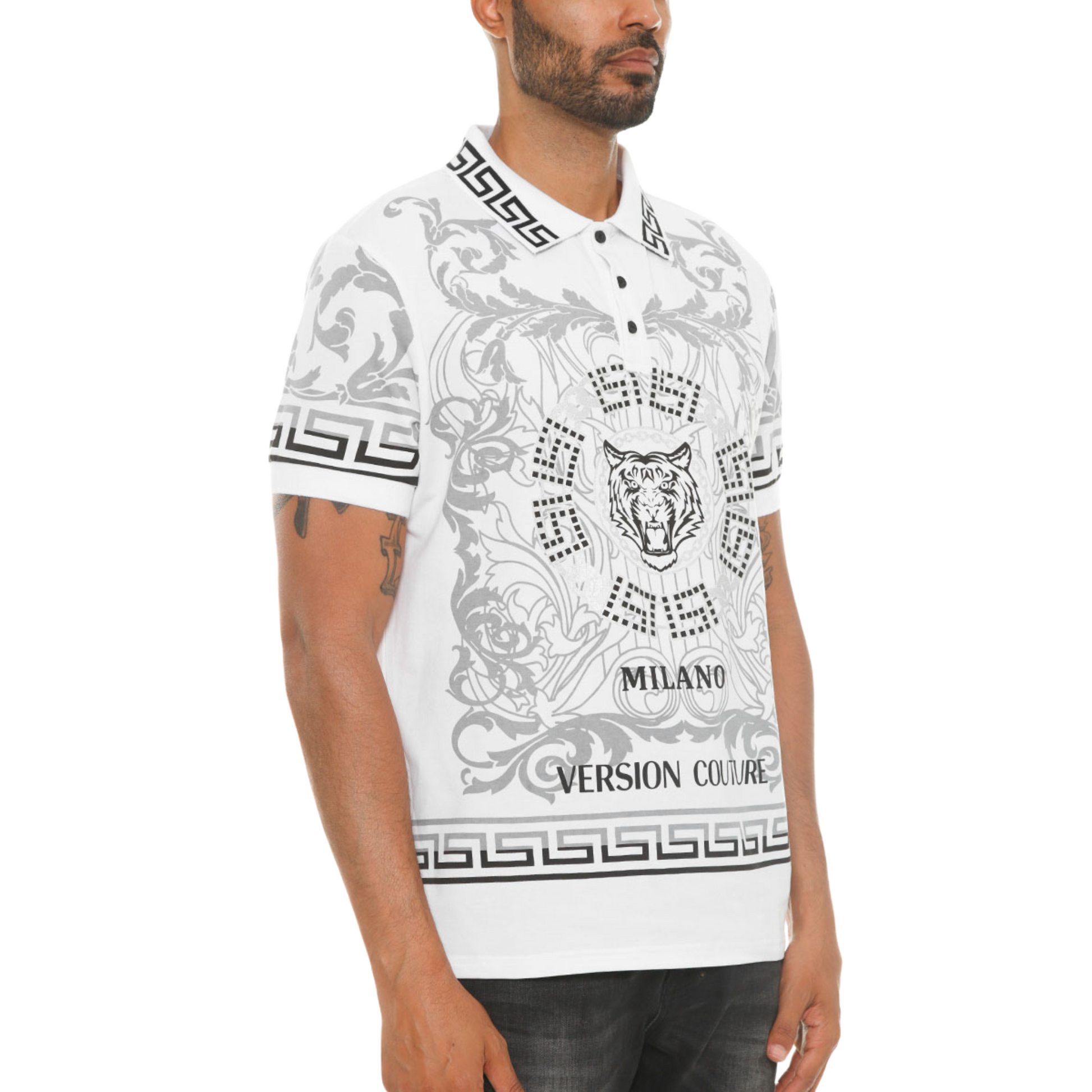 Men's Milano Version Couture Embroidered Polo Shirt White - Ash and Chrome Clothing Co LLC