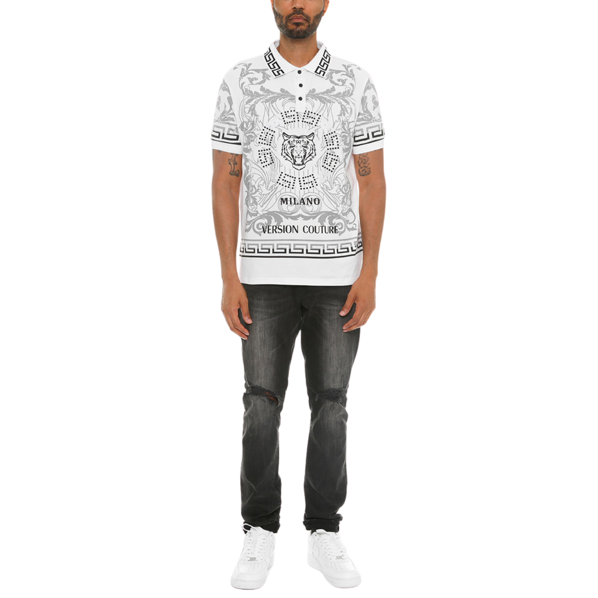 Men's Milano Version Couture Embroidered Polo Shirt White - Ash and Chrome Clothing Co LLC