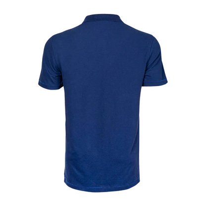 Men's Nautical Cotton Polo Shirt in Marine Navy with a blue anchor graphic on the chest, two-button polo collar, and embroidered Anemoss logo.