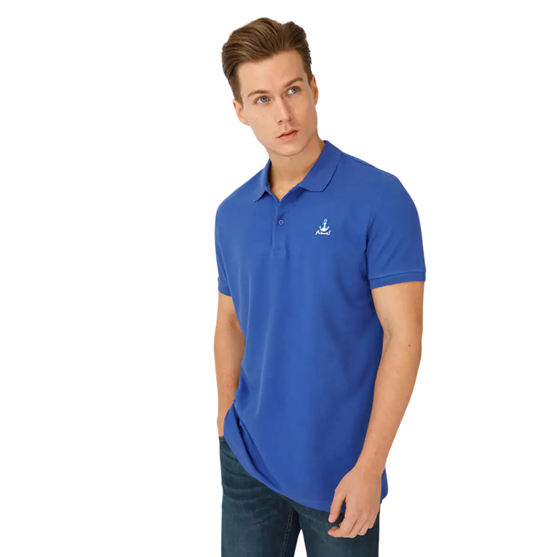 Men's Nautical Cotton Polo Shirt in Maritime Blue - Ash and Chrome Clothing Co LLC